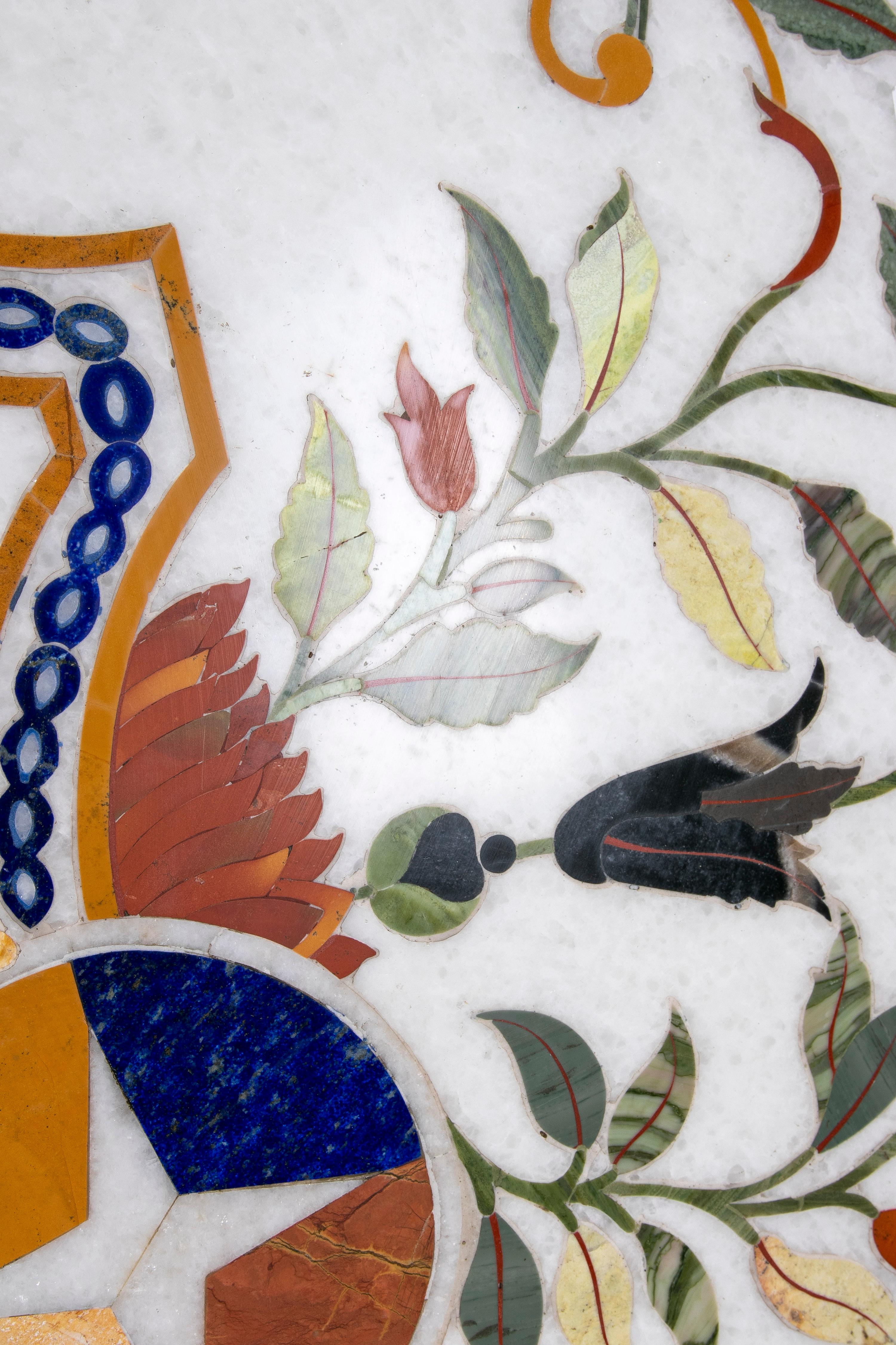 20th Century 1990s Pietra Dura Inlay Round Marble Table Top w/ Venetian Lion of Saint Mark For Sale