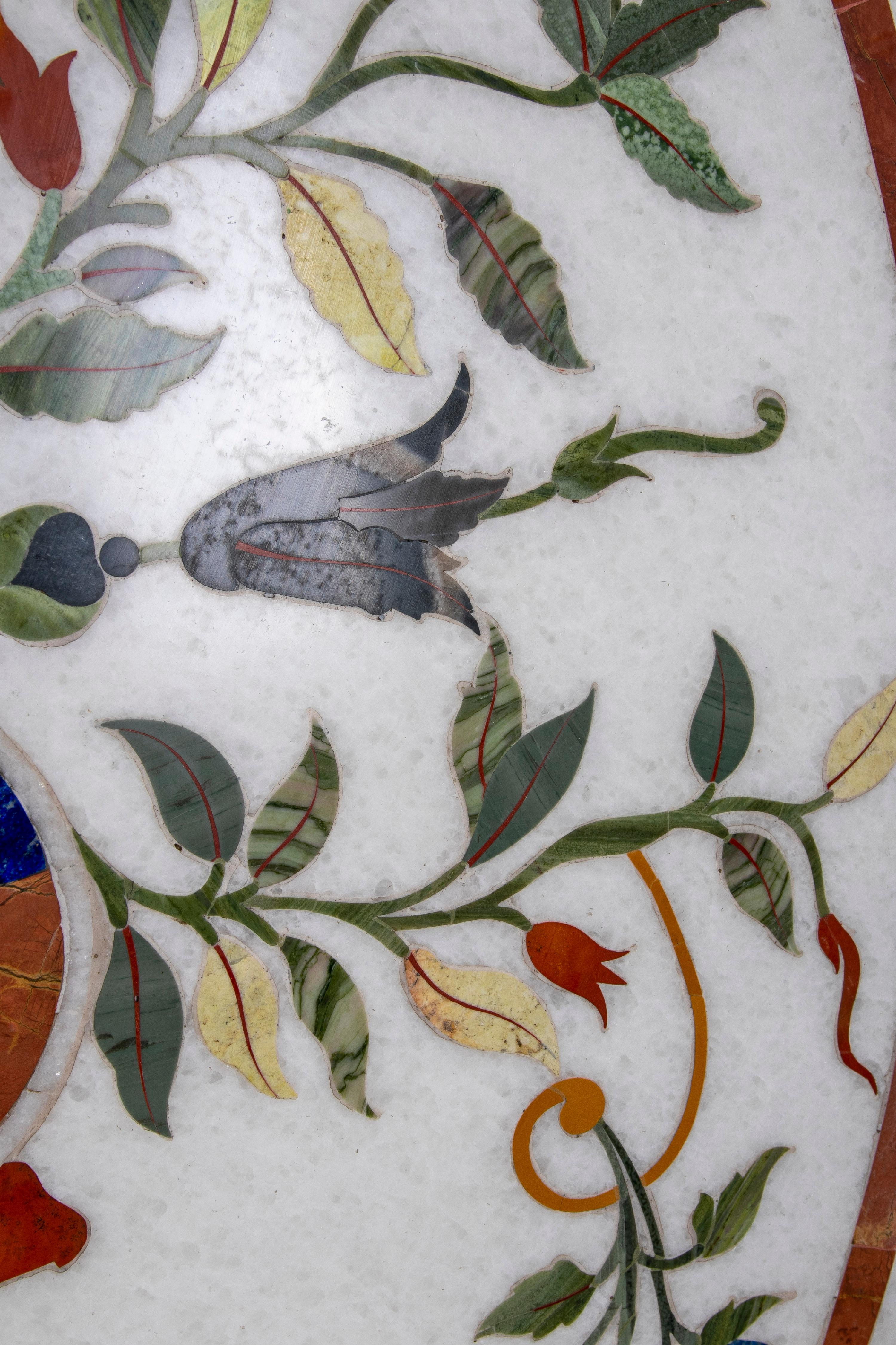 Stone 1990s Pietra Dura Inlay Round Marble Table Top w/ Venetian Lion of Saint Mark For Sale