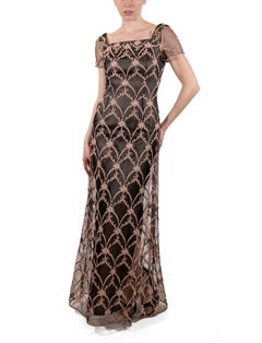 1990S Pink & Black Silk Rayon Embroidered Tulle Titanic Edwardian Inspired Gown