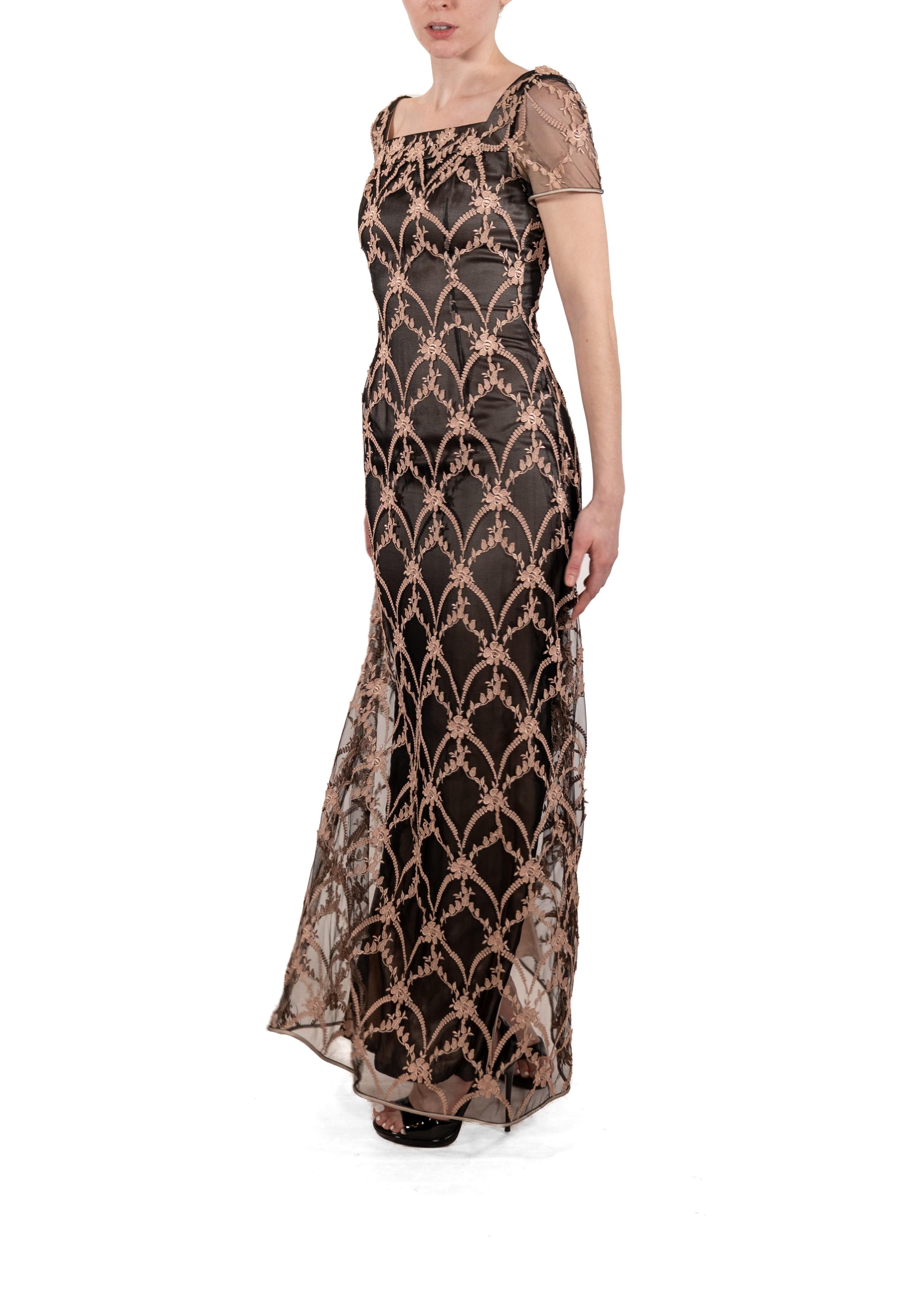 1990S Rosa & Schwarz Seide Rayon bestickten Tüll Titanic Edwardian inspiriert Kleid im Zustand „Gut“ im Angebot in New York, NY