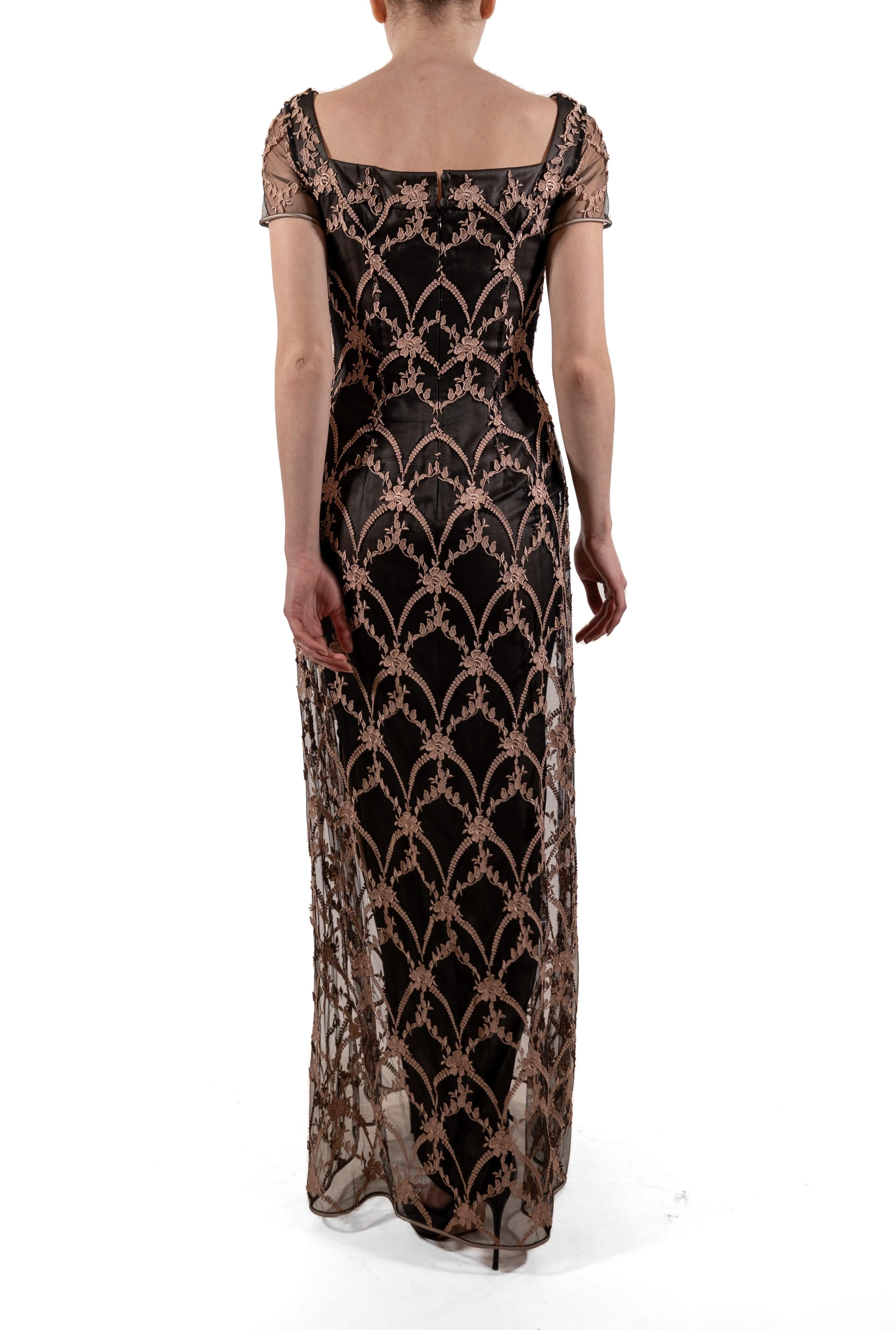 1990S Rosa & Schwarz Seide Rayon bestickten Tüll Titanic Edwardian inspiriert Kleid Damen im Angebot