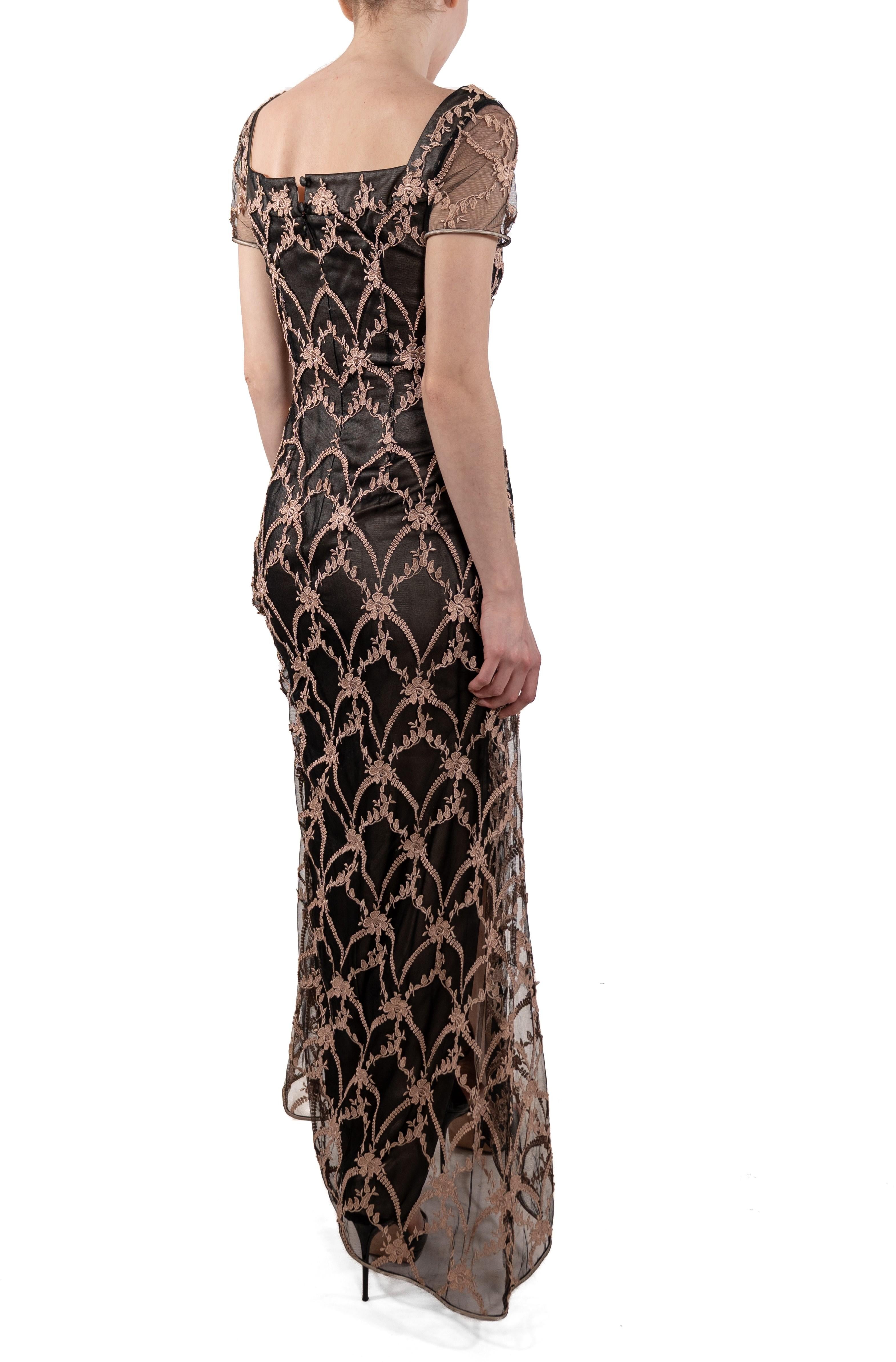 1990S Rosa & Schwarz Seide Rayon bestickten Tüll Titanic Edwardian inspiriert Kleid im Angebot 2