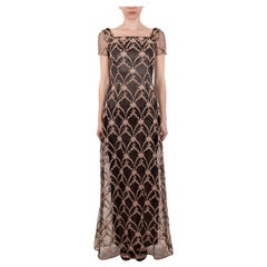 1990S Rosa & Schwarz Seide Rayon bestickten Tüll Titanic Edwardian inspiriert Kleid