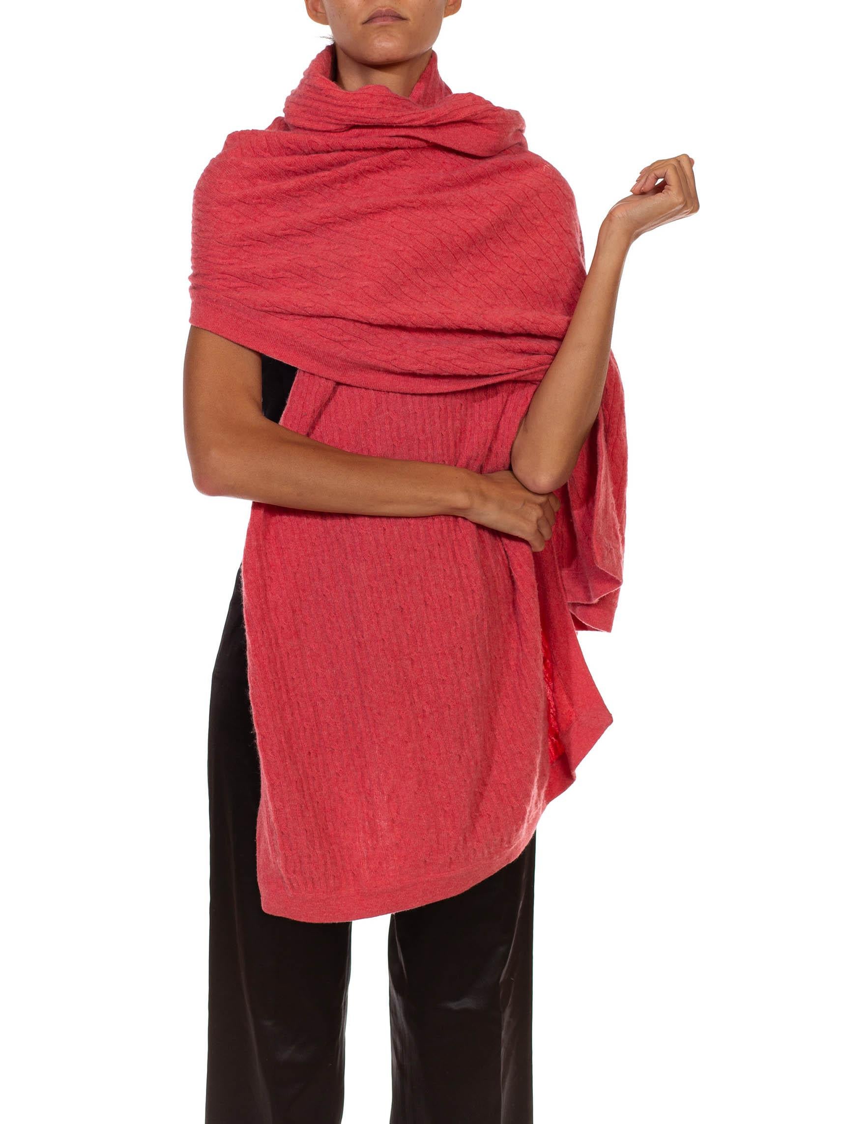 1990S Sciarpa in cashmere rosa con cappuccio singolo