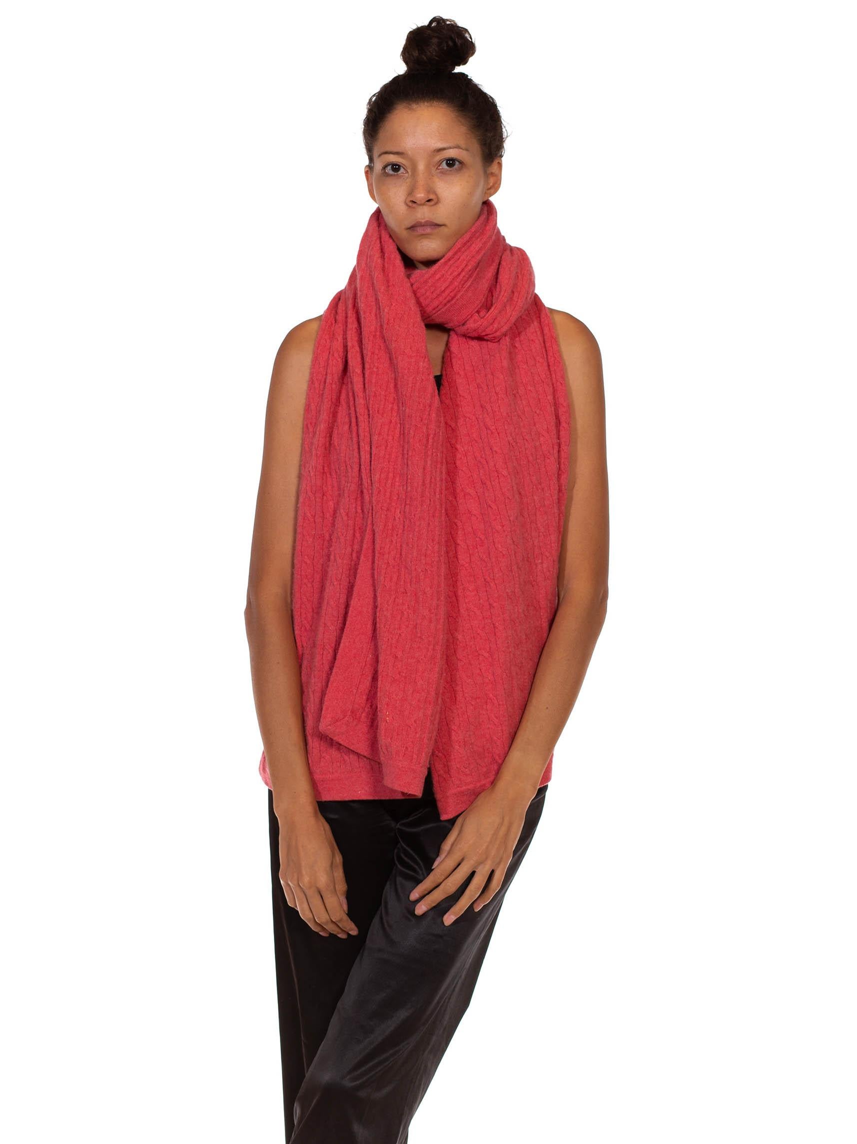 1990S Pink Cashmere Single Cabel Knit Scarf For Sale 1
