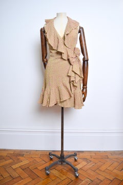 1990's Pink & Green Christian Lacroix Ruffle detail Wrap around Linen Dress