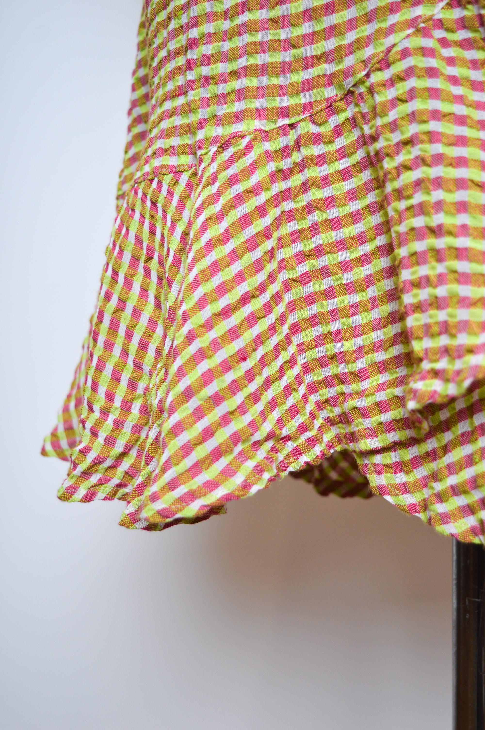 1990's Pink & Green Christian Lacroix Ruffle detail Wrap around Linen Dress For Sale 3