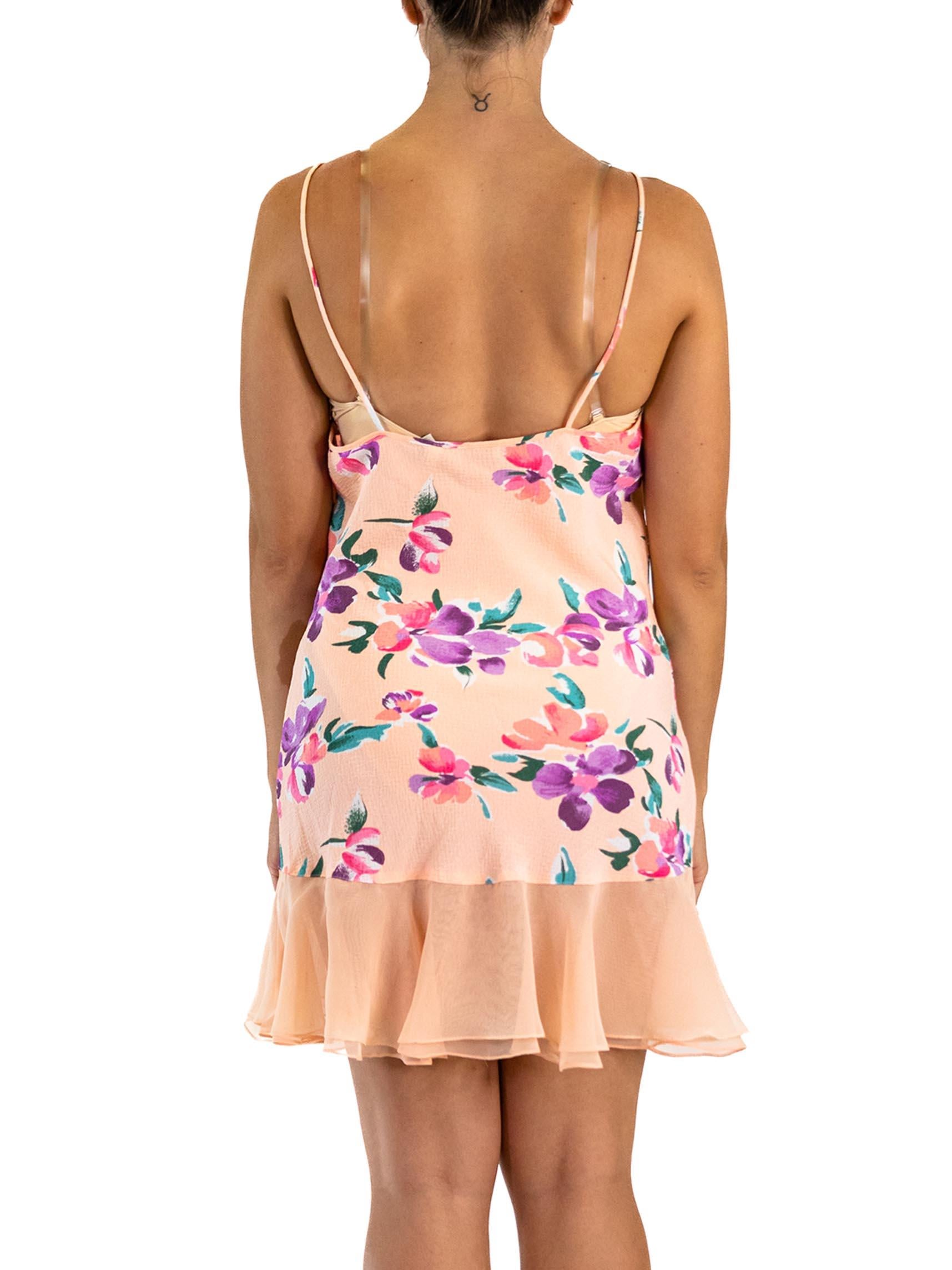 1990S Pink Multi Floral Polyester Lace Slip Dress For Sale 3