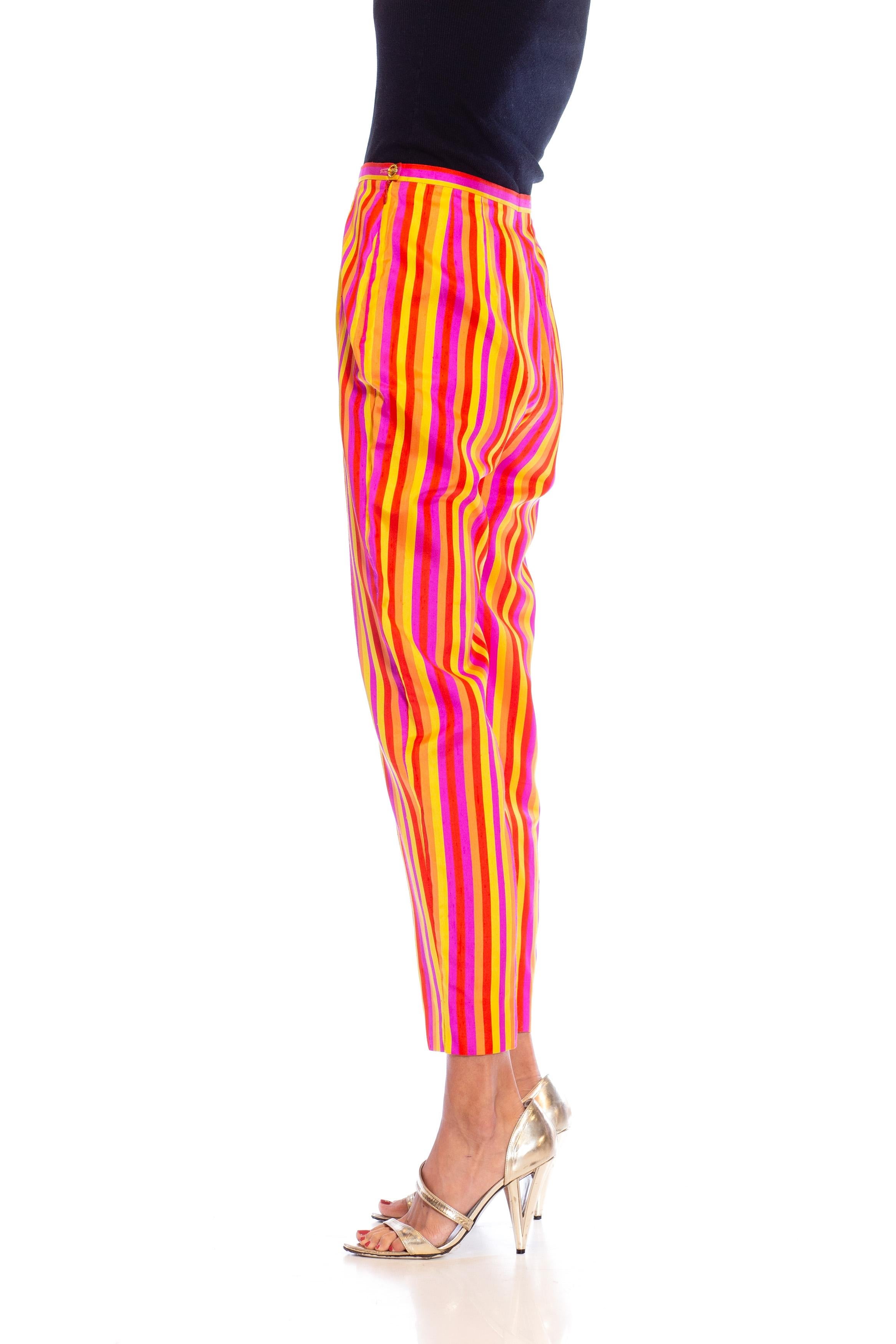 1990S Pink & Orange Striped Silk Pants In Excellent Condition For Sale In New York, NY