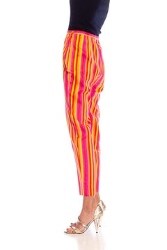 1990S Pink & Orange Striped Silk Pants