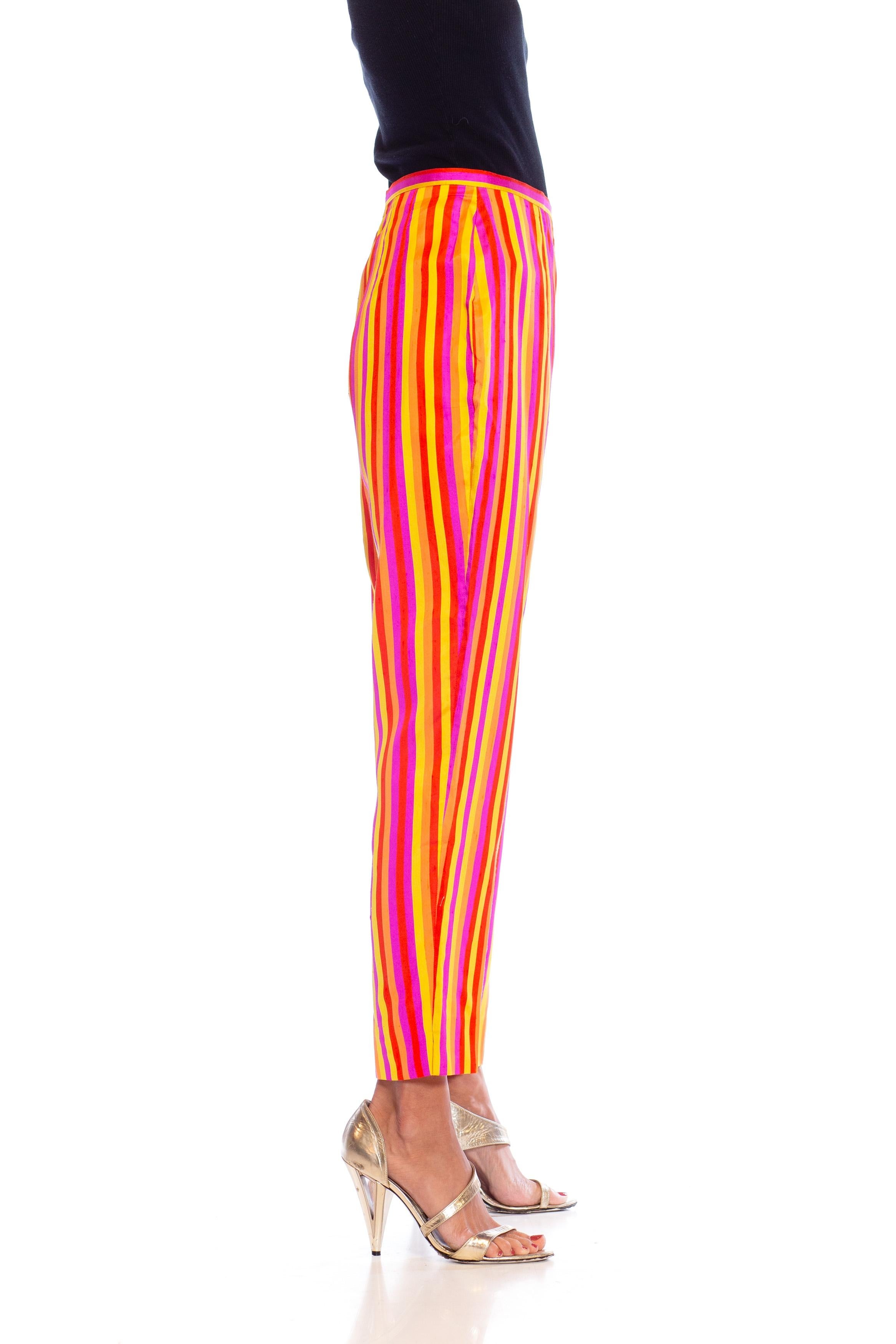 1990S Pantalon en soie rayé rose et orange Excellent état - En vente à New York, NY