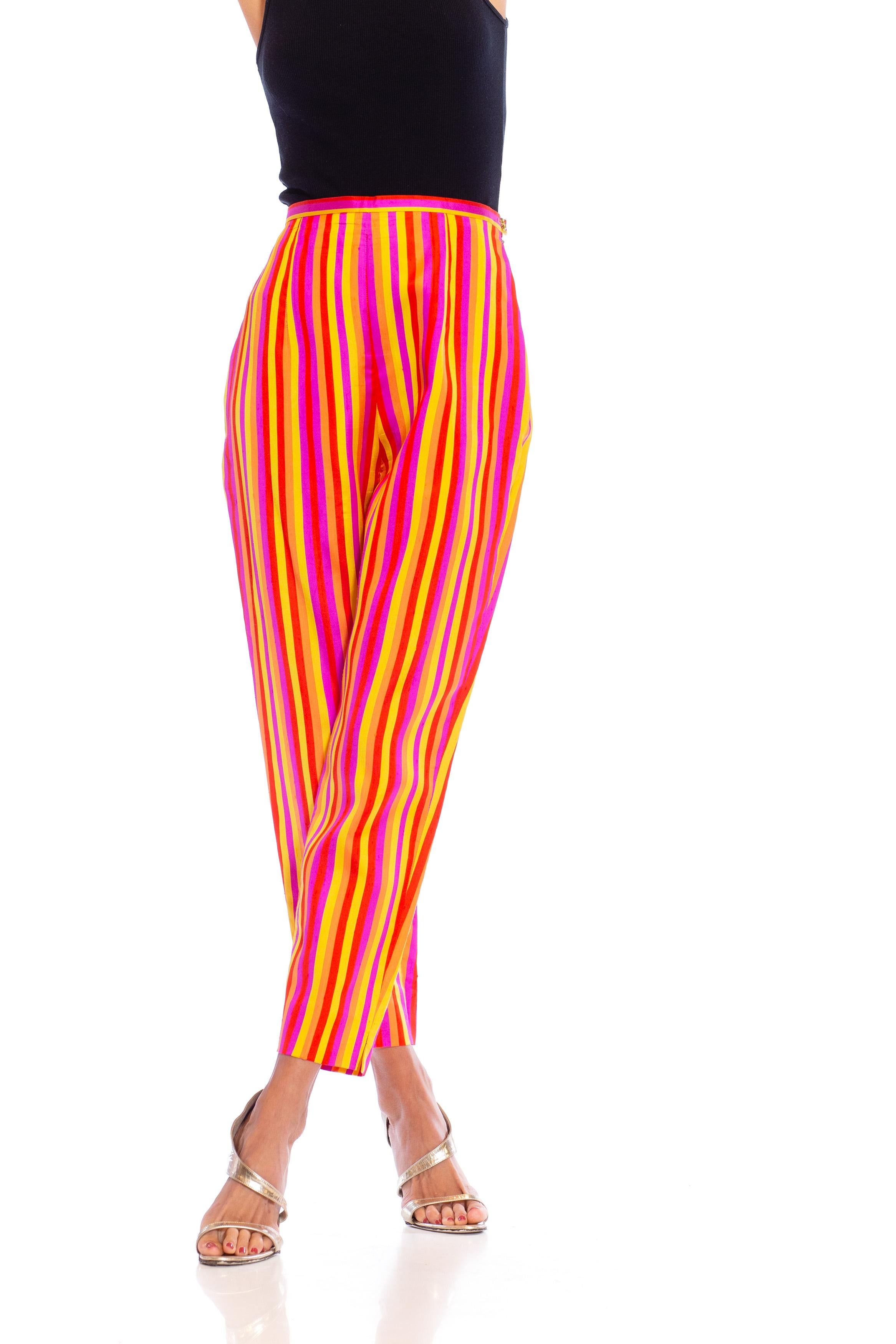 1990S Pink & Orange Striped Silk Pants For Sale 1