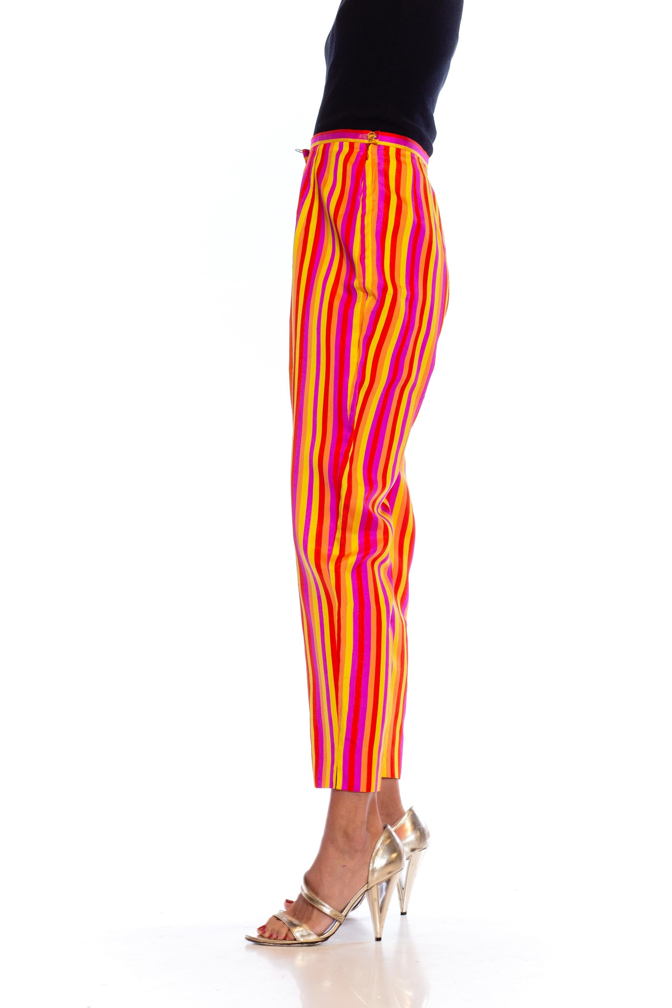 1990S Pantalon en soie rayé rose et orange en vente 1