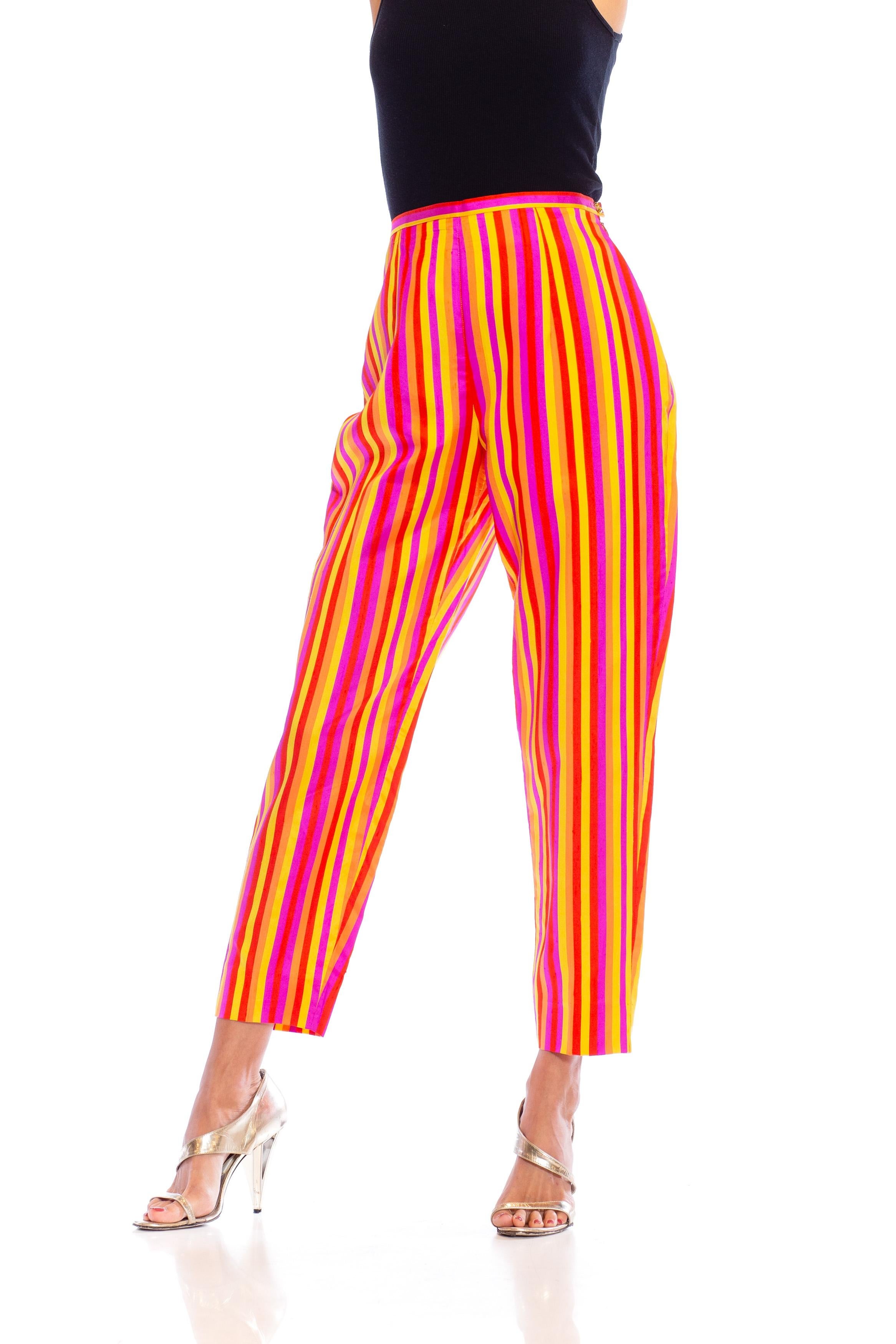 1990S Pink & Orange Striped Silk Pants For Sale 3