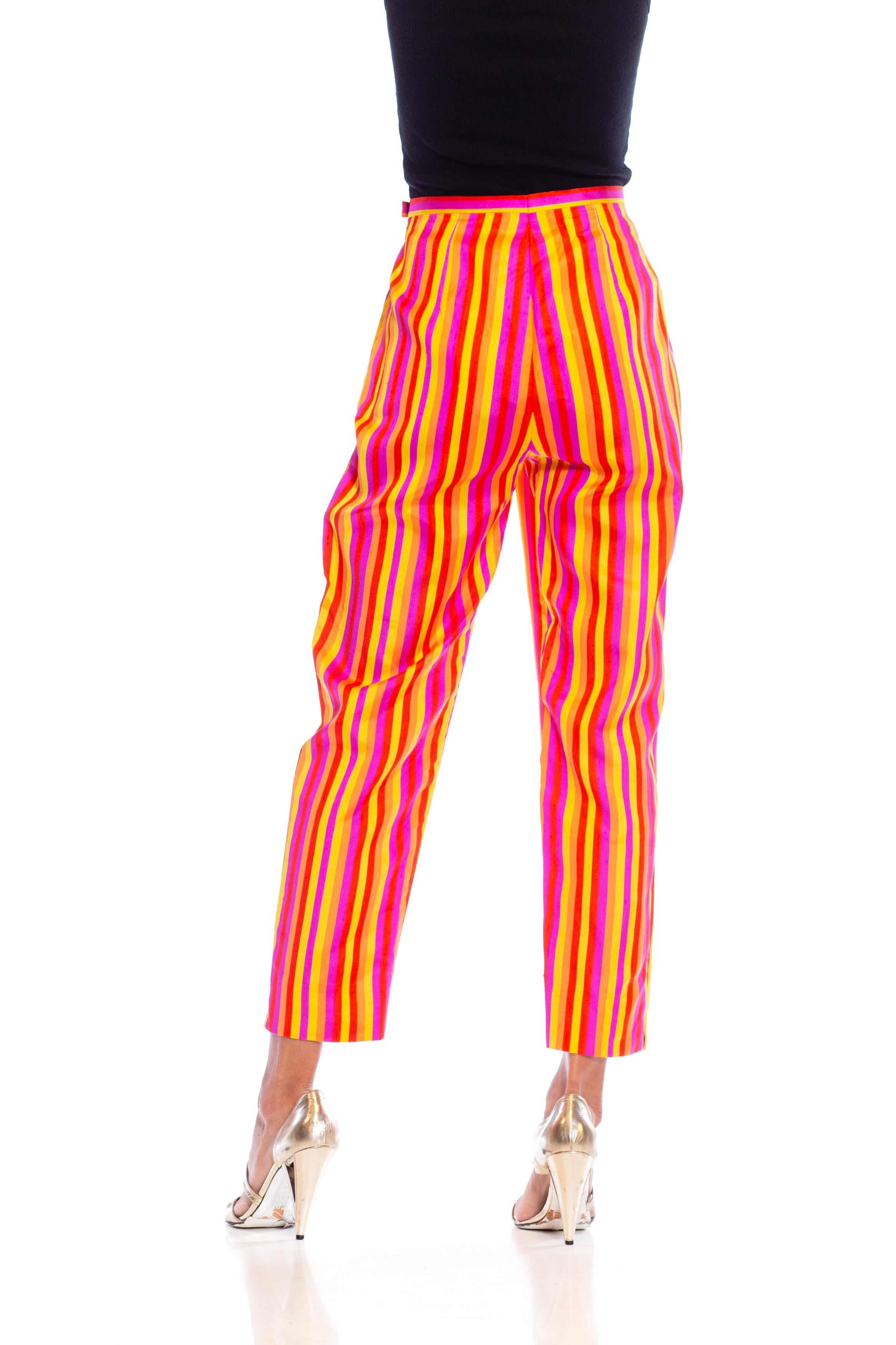1990S Pink & Orange Striped Silk Pants For Sale 4