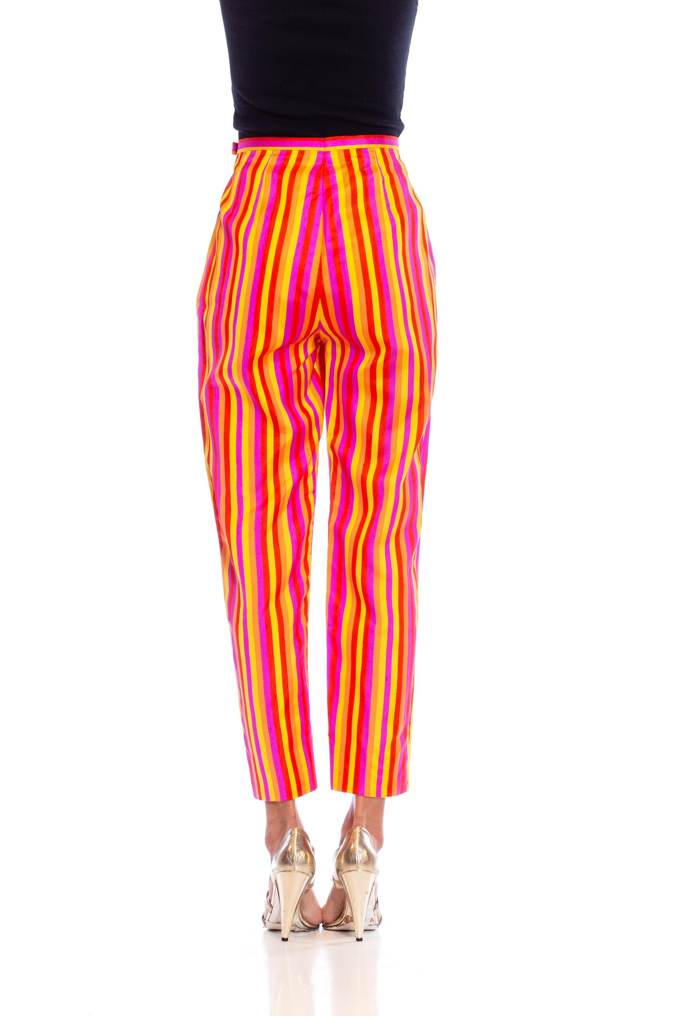 1990S Pink & Orange Striped Silk Pants For Sale 5