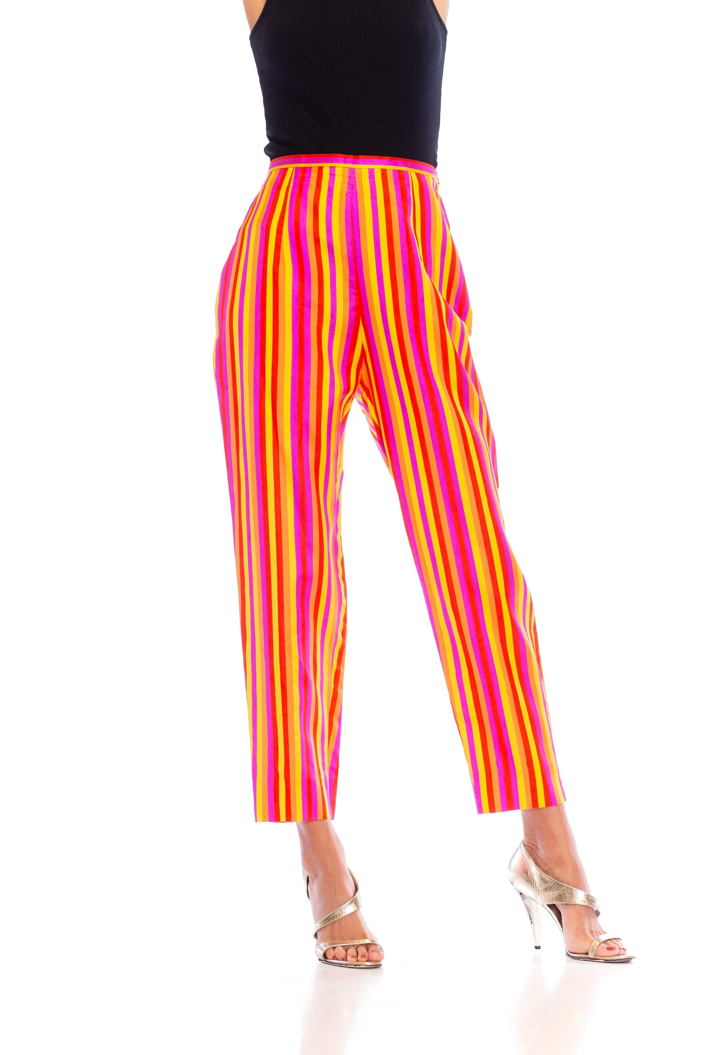 1990S Pantalon en soie rayé rose et orange en vente 5