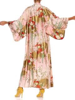 1990S Pink Organic Cotton Traditional Japanese Floral Motif Kimono
