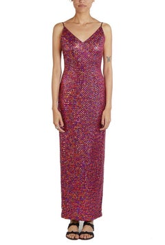 1990S Pink & Purple Polyester Stretch Sequined Gown