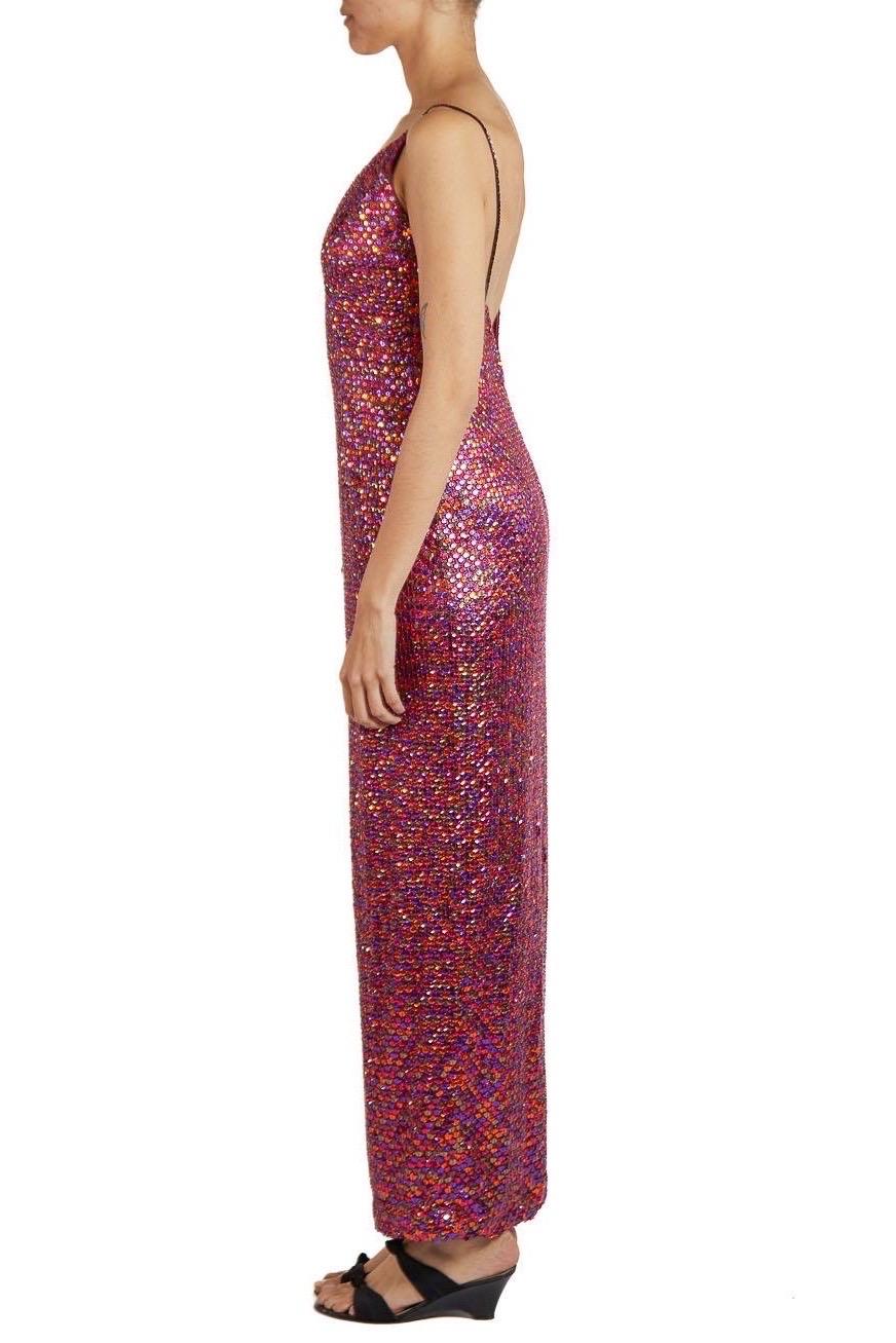 Women's 1990S Pink & Purple Polyester Stretch Sequined Gown For Sale