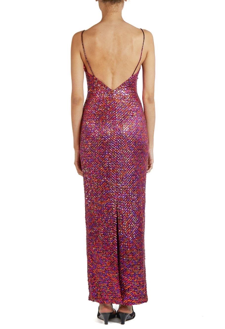 1990S Pink & Purple Polyester Stretch Sequined Gown For Sale 3