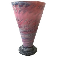 1990s Pink Swirled Art Glass Lamp on Marble Base