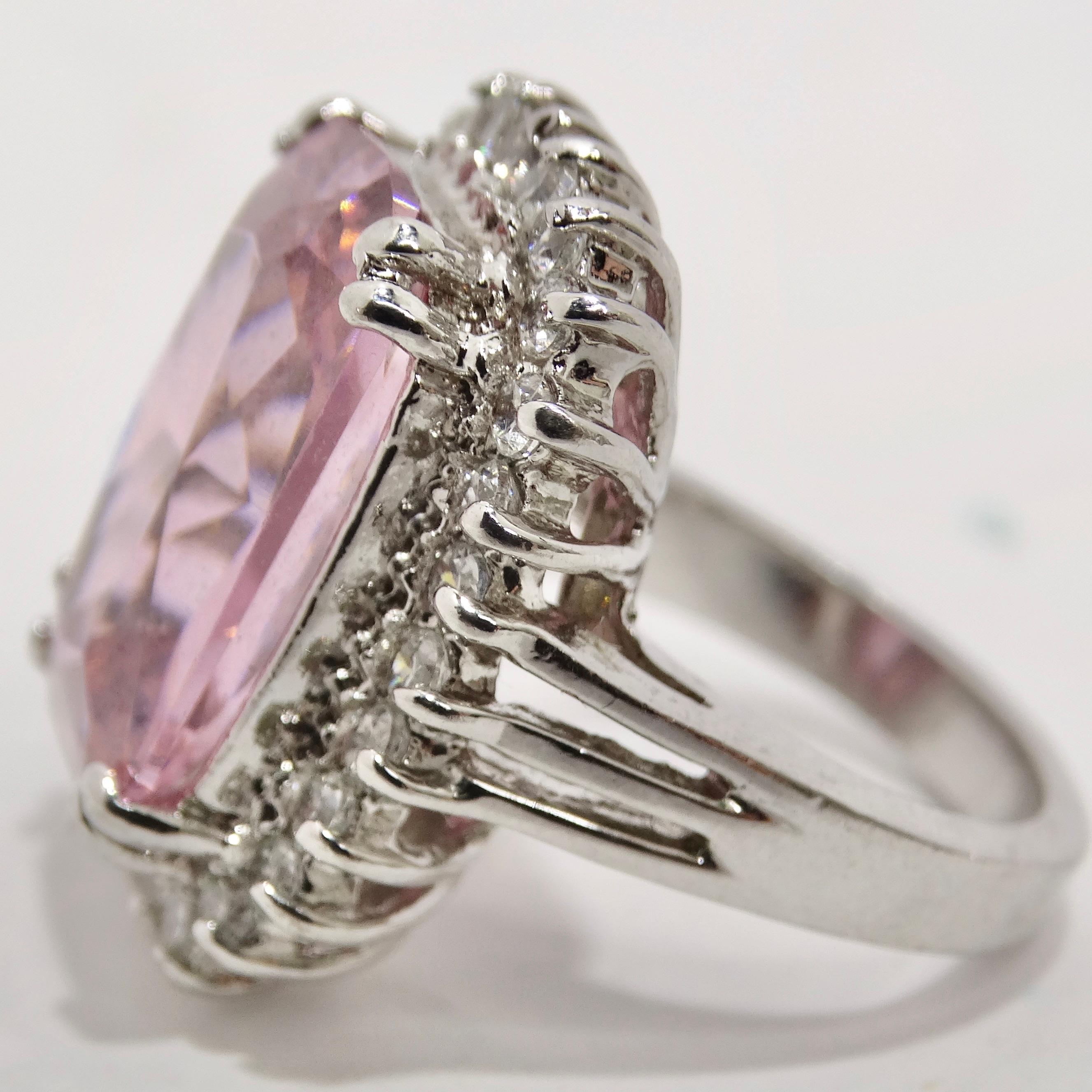 1990s Pink Synthetic Sapphire Silver Ring For Sale 5