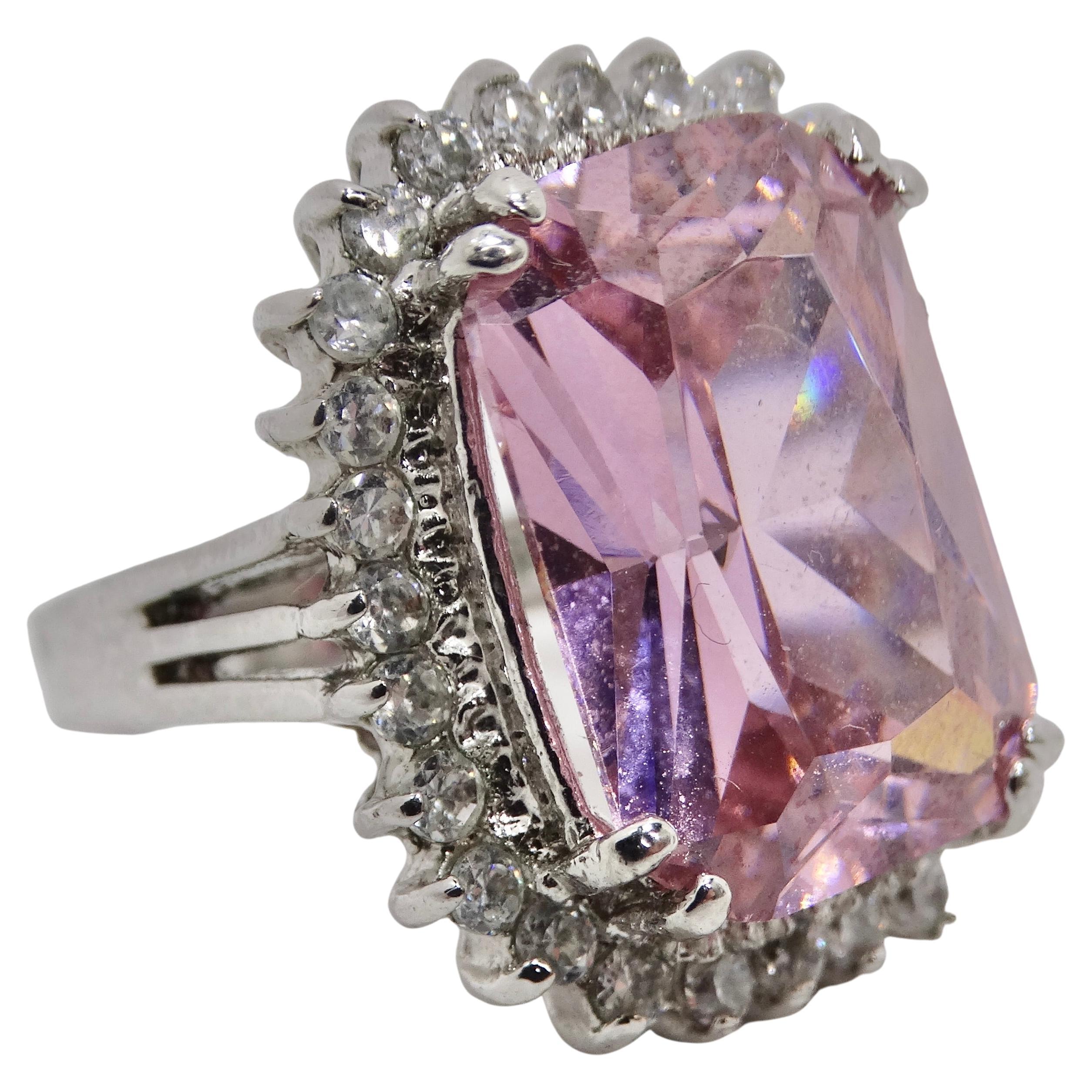1990s Pink Synthetic Sapphire Silver Ring For Sale at 1stDibs