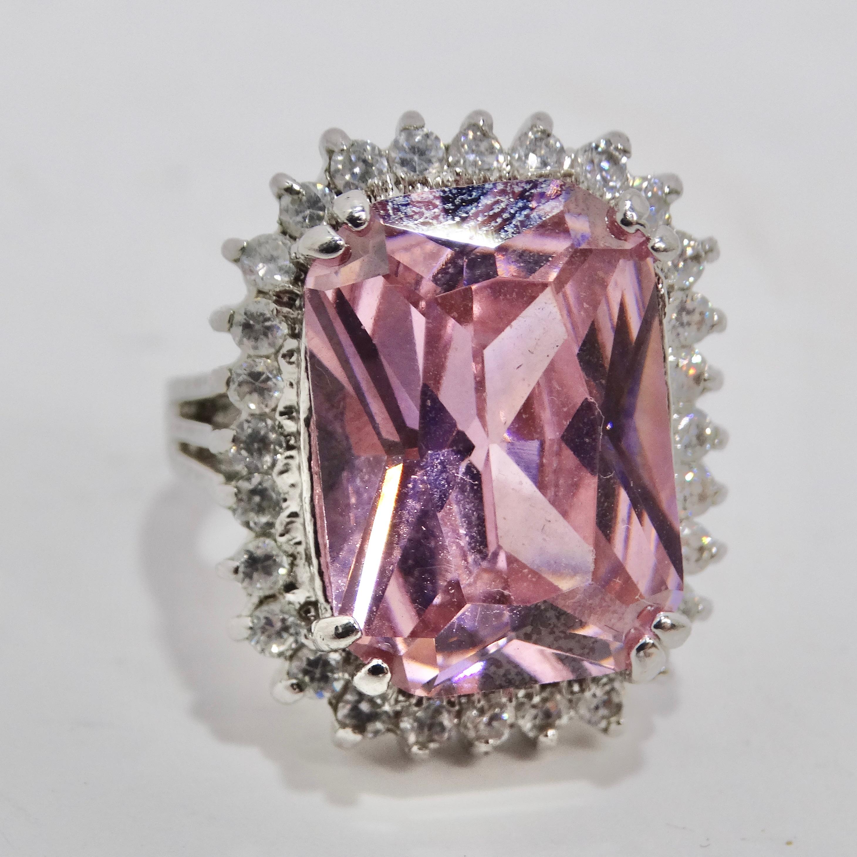 1990s Pink Synthetic Sapphire Silver Ring In Good Condition For Sale In Scottsdale, AZ