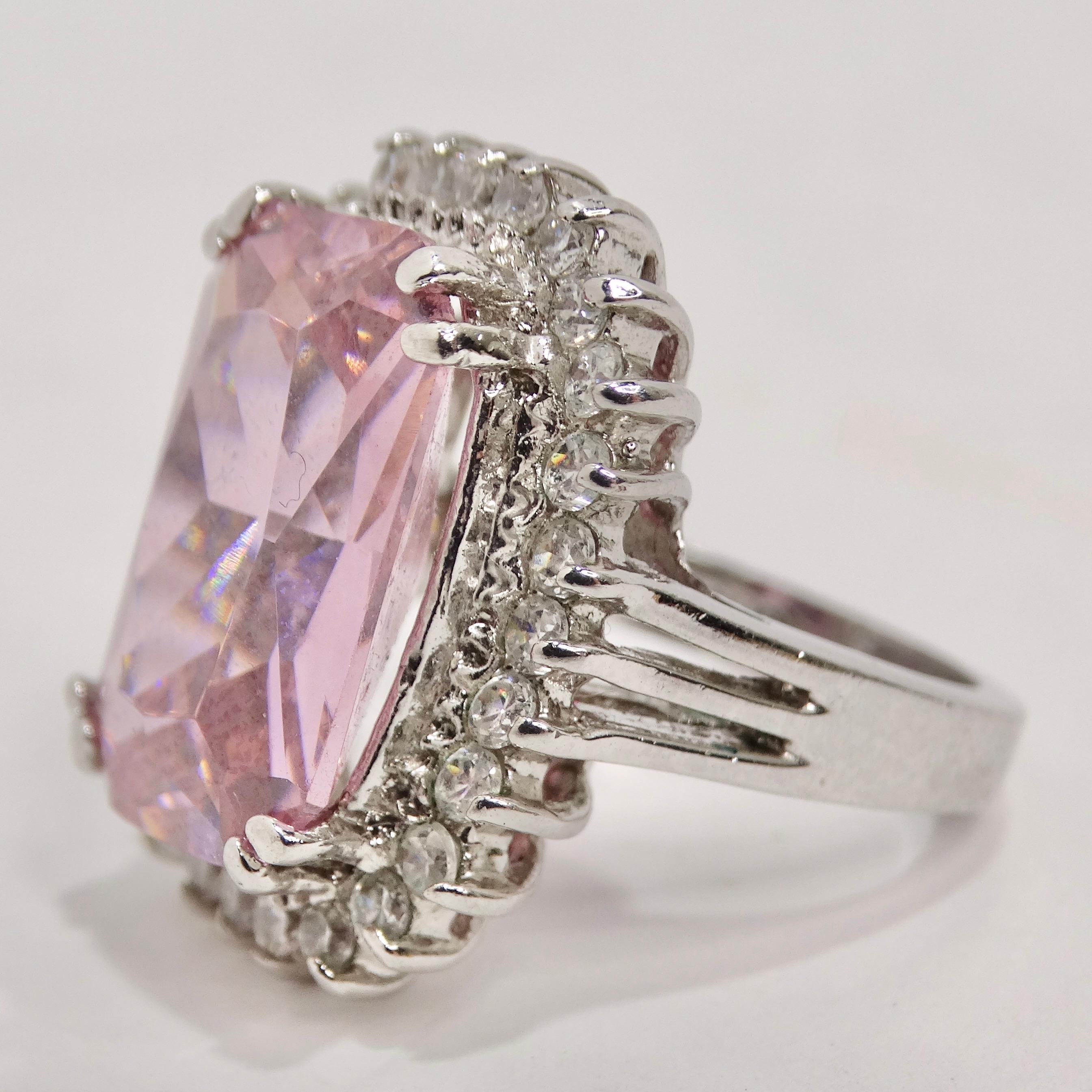 1990s Pink Synthetic Sapphire Silver Ring For Sale 1