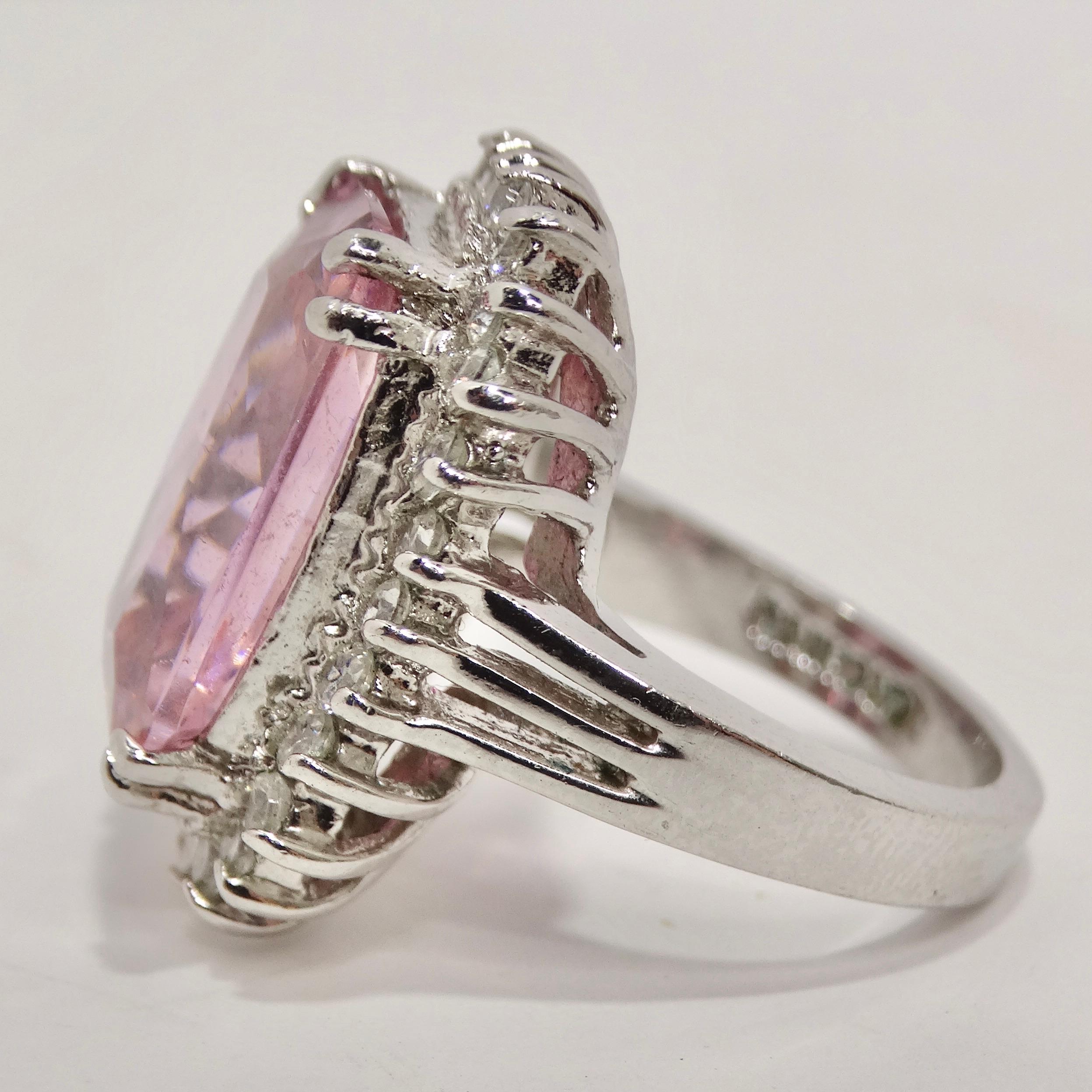 1990s Pink Synthetic Sapphire Silver Ring For Sale 2