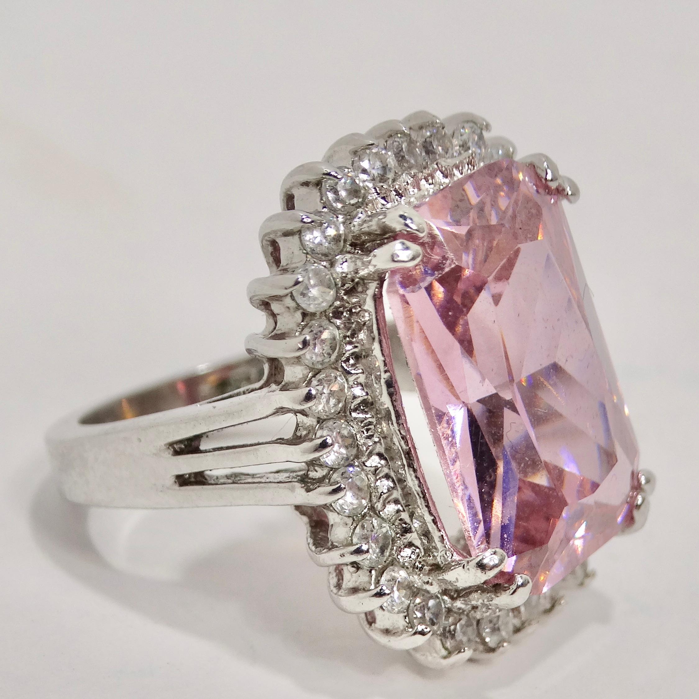1990s Pink Synthetic Sapphire Silver Ring For Sale 4