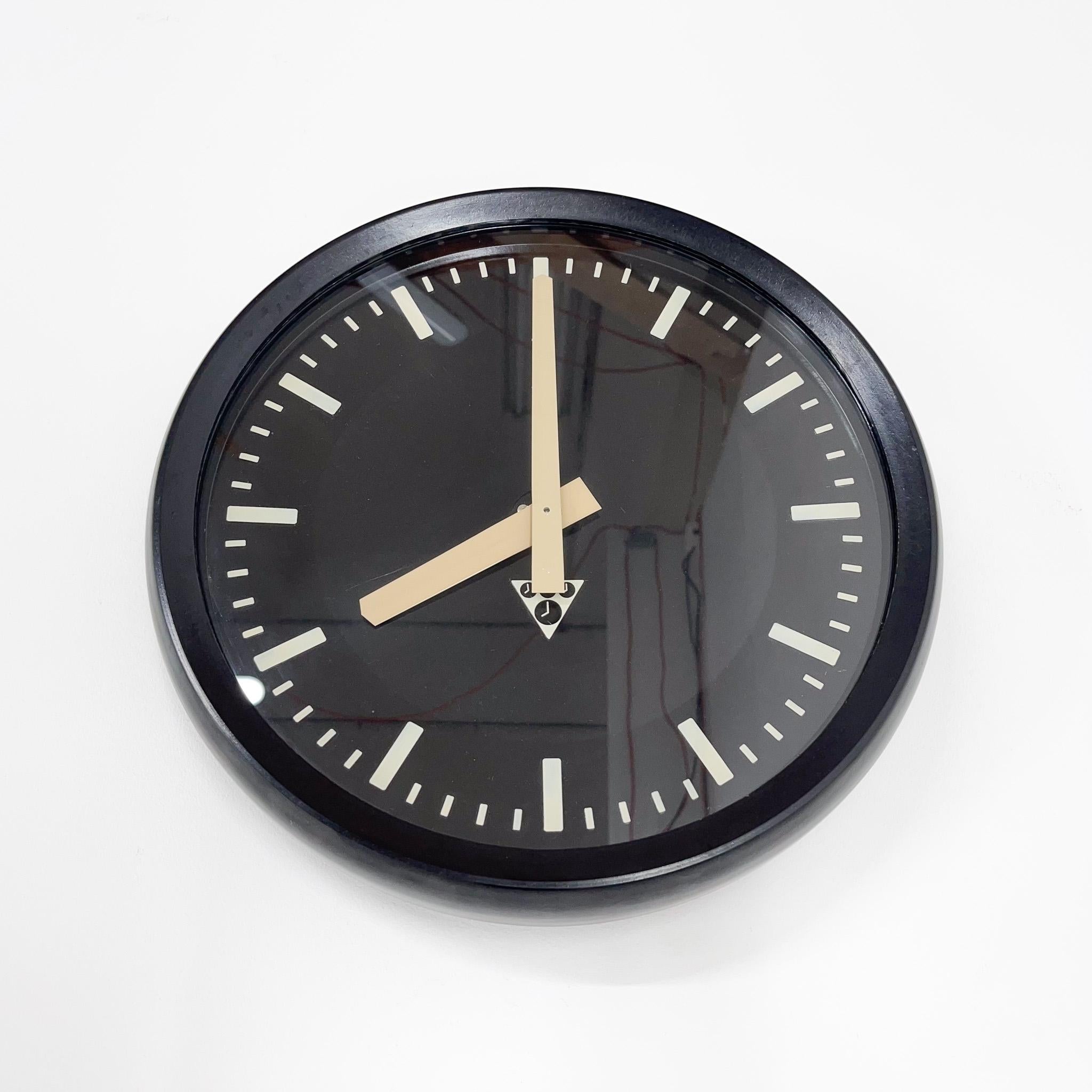 Mid-Century Modern 1990s Plastic & Glass Wall Clock by Pragotron, Czechoslovakia For Sale