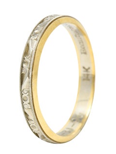 1990's Platinum 14 Karat Gold Unisex Scrolling Vintage Band Ring