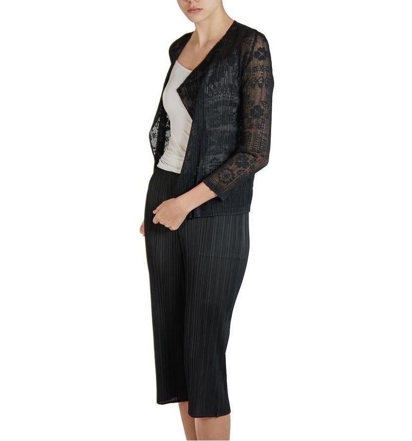 1990S PLEATS PLEASE ISSEY MIYAKE Black Sheer Polyester Pleated Lace Cardigan For Sale 3