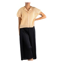 1990S PLEATS PLEASE ISSEY MIYAKE Blush Pink Polyester Satin Pleated Button Up T