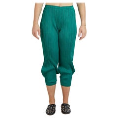 1990S PLEATS PLEASE ISSEY MIYAKE Emerald Green Polyester Pleated Pants 1990S PLEATS PLEASE ISSEY MIYAKE Emerald Green Polyester Pleated Pants