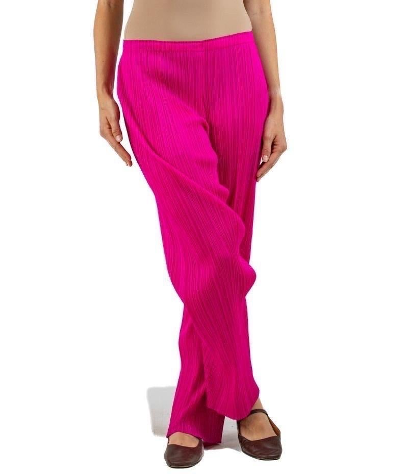 1990S PLEATS PLEASE ISSEY MIYAKE Hot Pink Polyester Pants For Sale 3