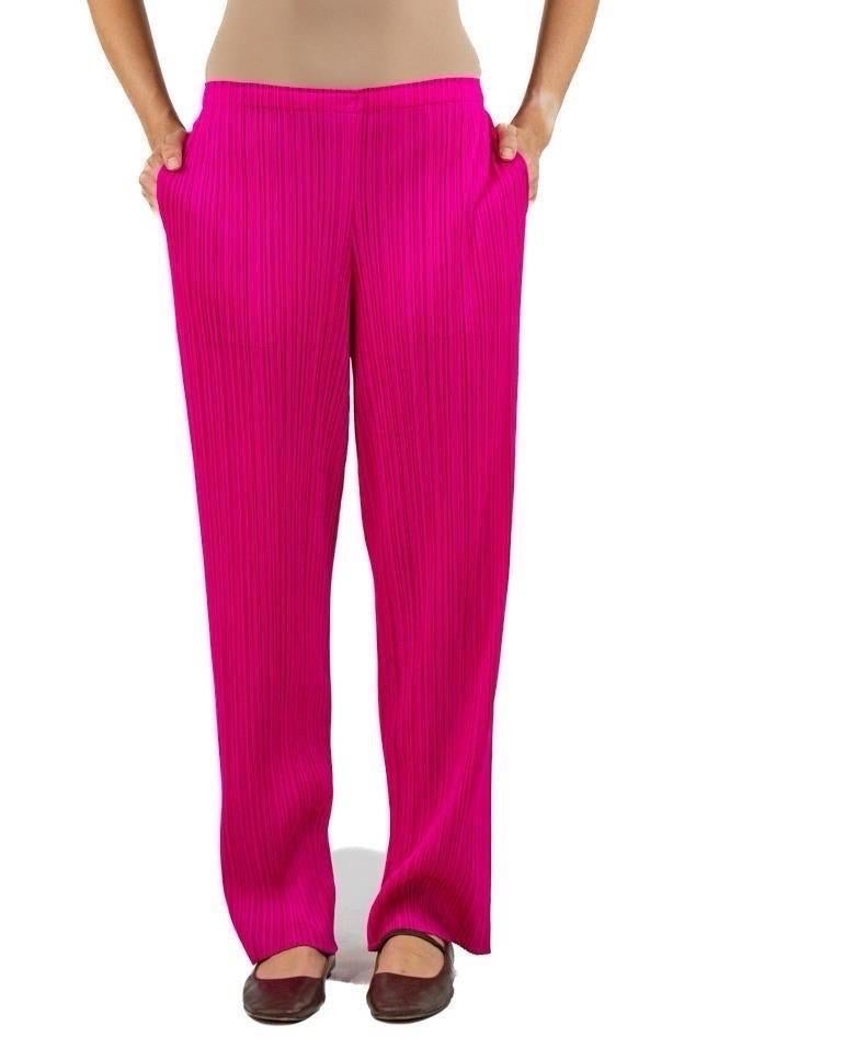 1990S PLEATS PLEASE ISSEY MIYAKE Hot Pink Polyester Pants For Sale 4