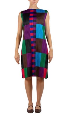 1990S PLEATS PLEASE ISSEY MIYAKE Jewel-Tone Geometric Dress