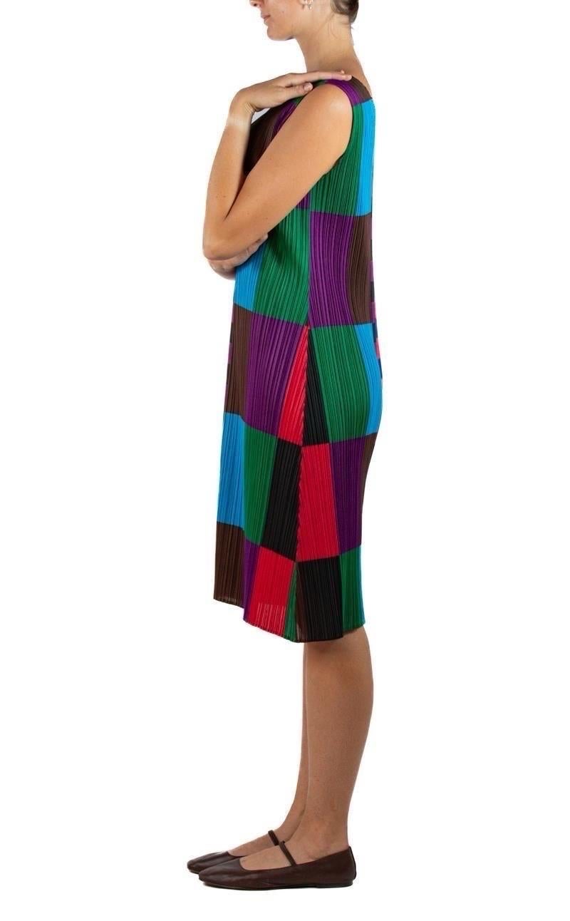 1990S PLEATS PLEASE ISSEY MIYAKE Jewel-Tone Geometric Dress In Excellent Condition For Sale In New York, NY