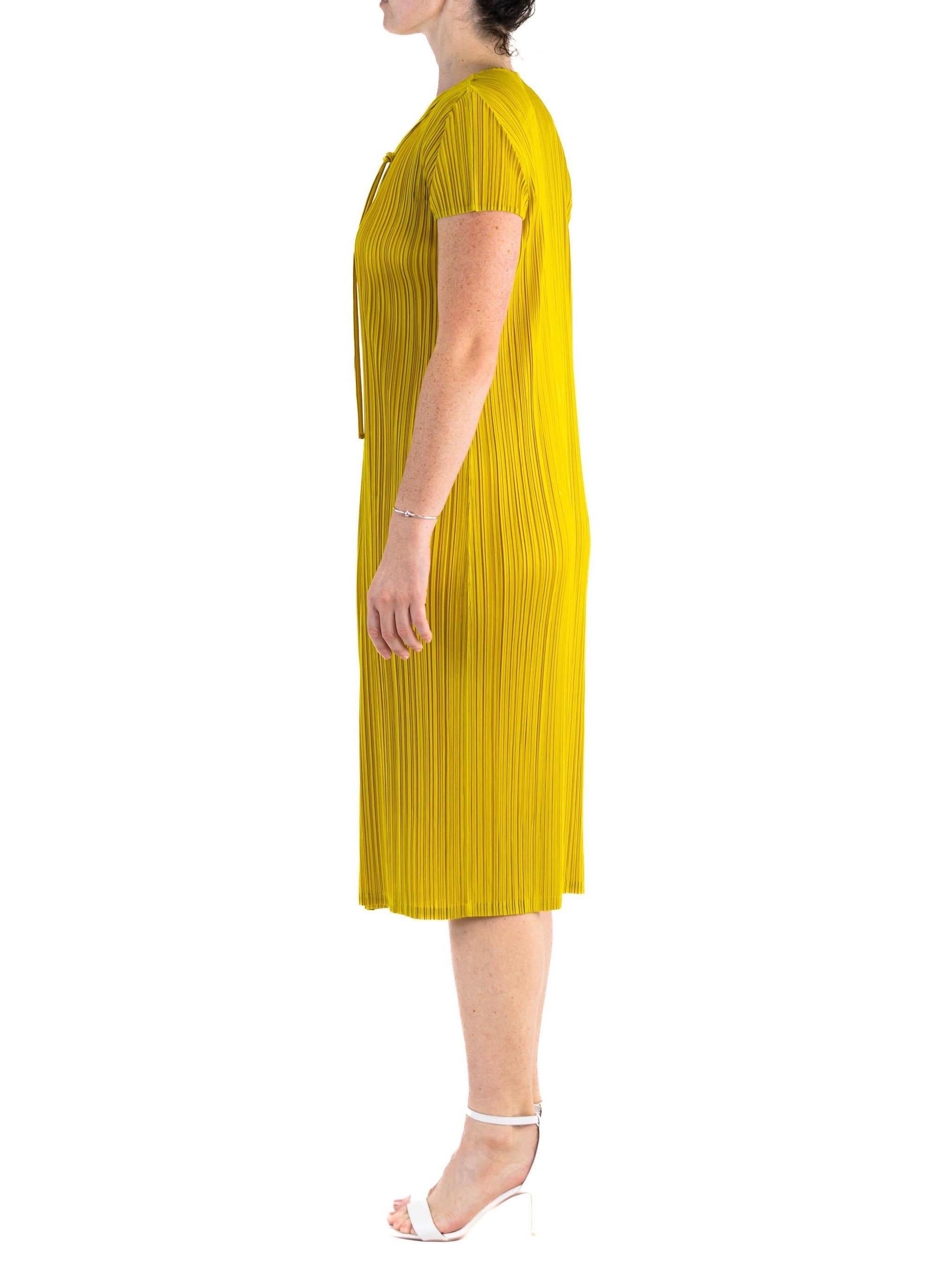 Women's 1990S PLEATS PLEASE ISSEY MIYAKE Mustard Yellow Polyester Wrap Dress For Sale
