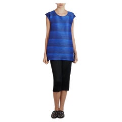 1990S PLEATS PLEASE ISSEY MIYAKE Navy Blue & Light Stripes Polyester Pleated Top