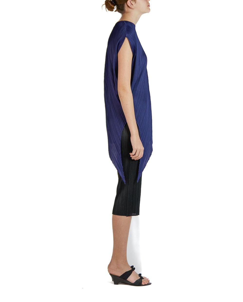 Women's 1990S PLEATS PLEASE ISSEY MIYAKE Navy Blue Polyester Pleated Blouse