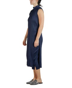 1990S PLEATS PLEASE ISSEY MIYAKE Navy Blue Polyester Pleated Ensemble Tunic