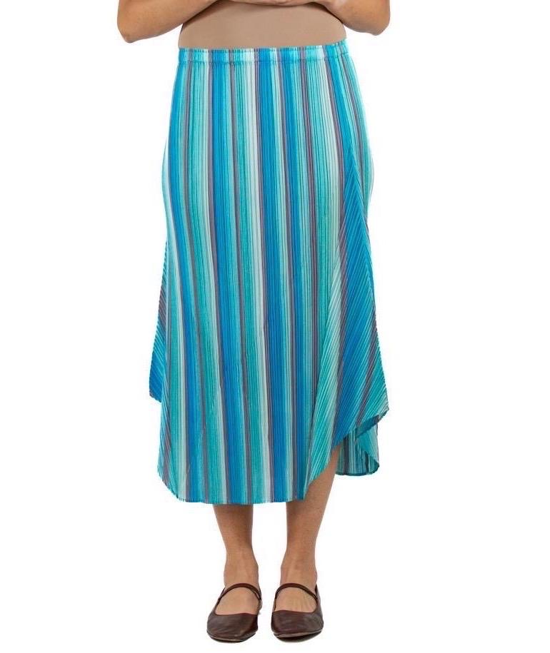 1990S Pleats Please Issey Miyake Ocean Blues Striped Skirt In Excellent Condition For Sale In New York, NY