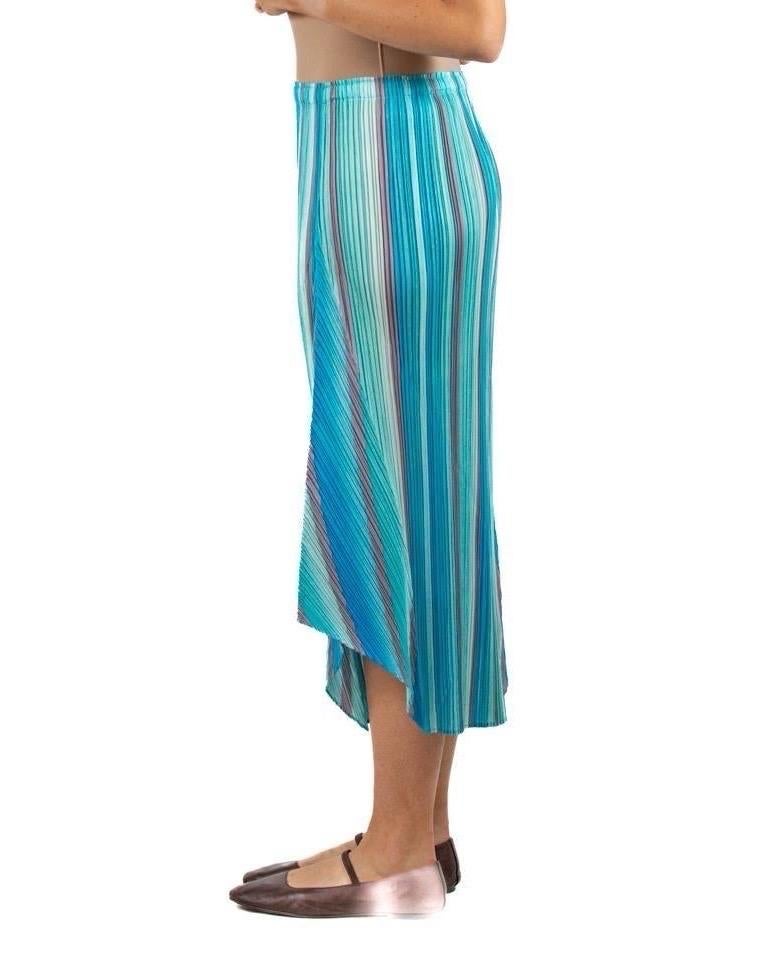 Women's 1990S Pleats Please Issey Miyake Ocean Blues Striped Skirt For Sale