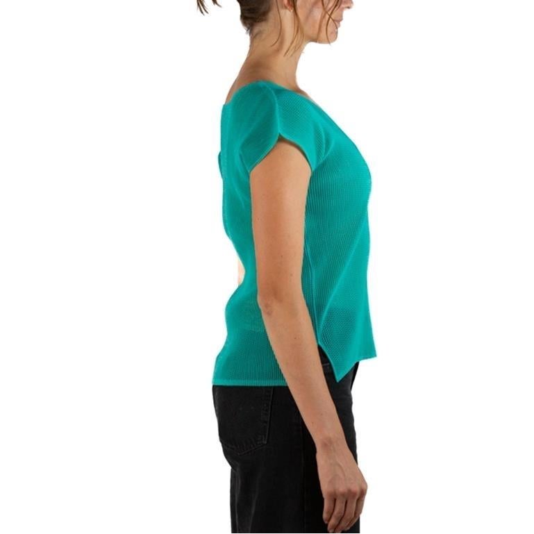 Donna 1990S Pleats Please Issey Miyake Top a rete in poliestere trasparente verde acqua in vendita