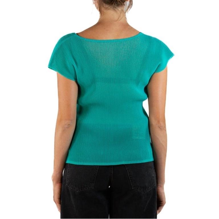 1990S Pleats Please Issey Miyake Top a rete in poliestere trasparente verde acqua in vendita 1