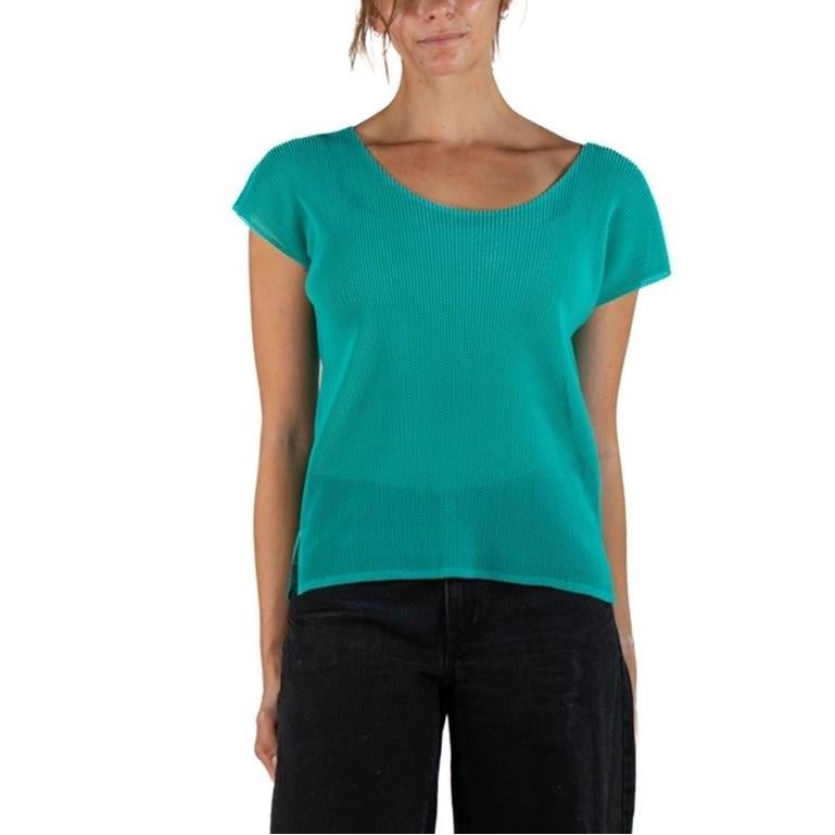 1990S Pleats Please Issey Miyake Top a rete in poliestere trasparente verde acqua in vendita 2